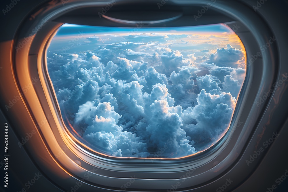 Stunning Aerial View of Sunset Clouds from Airplane Window - Travel Inspiration, Aviation Beauty, Sky High Wonders Stunning Aerial View of Sunset Clouds from Airplane Window - Travel Inspiration, Aviation Beauty, Sky High Wonders