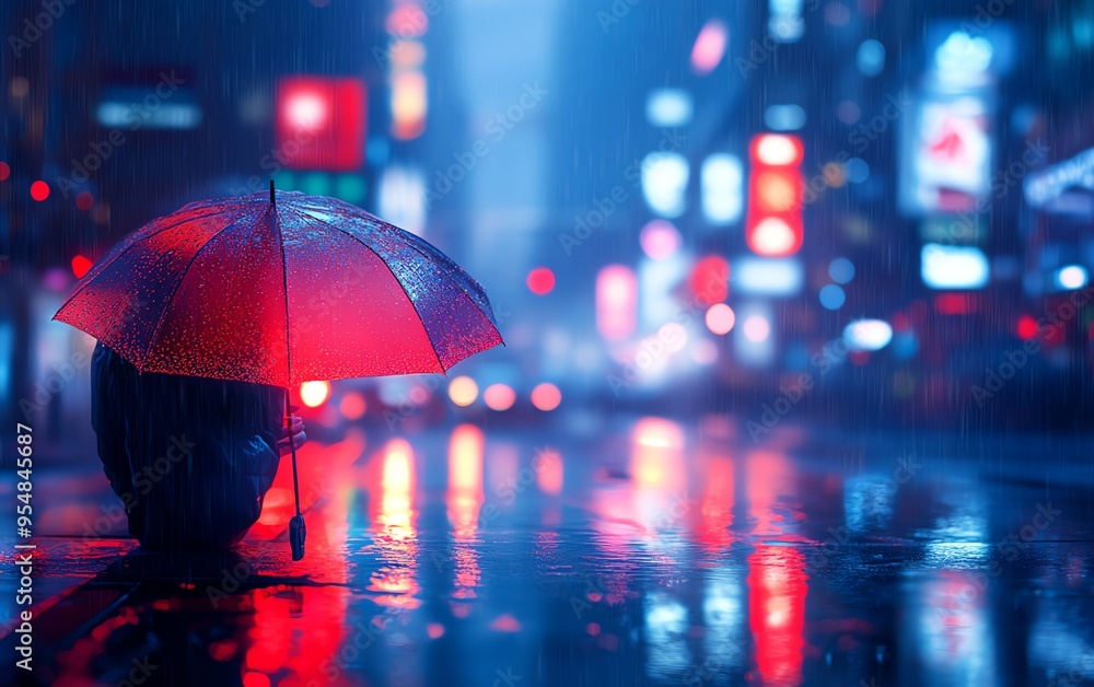 Generate a rainy mood scene with misty rain, blurred city lights, and reflective surfaces, creating a contemplative and peaceful atmosphere Generate a rainy mood scene with misty rain, blurred city lights, and reflective surfaces, creating a contemplative and peaceful atmosphere