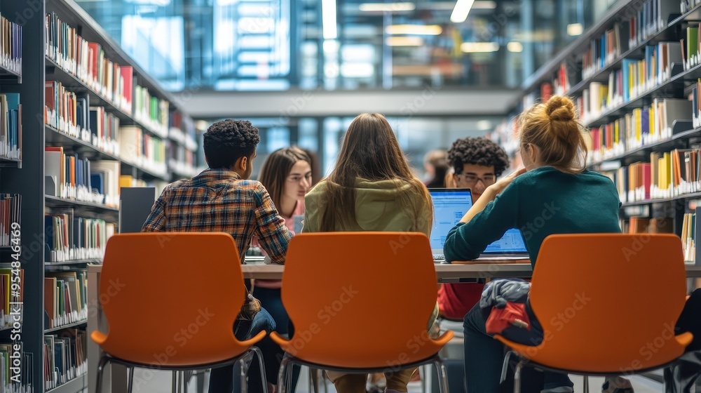 Students Studying Together in a Library Students Studying Together in a Library