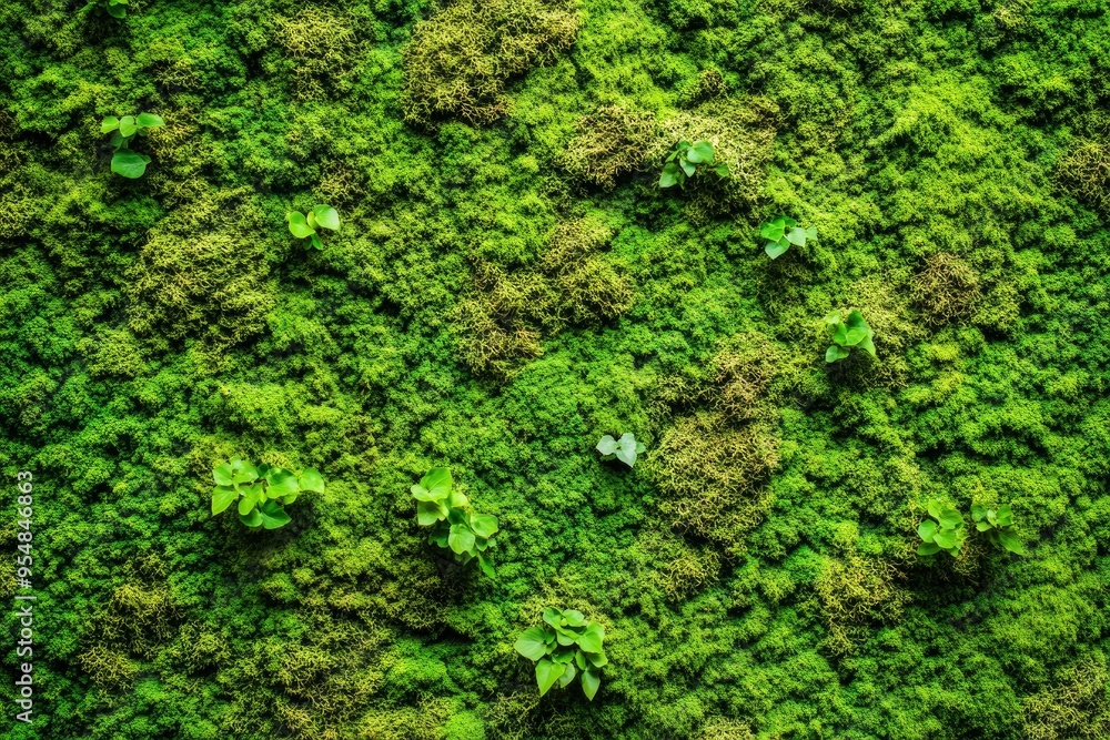 Close-up surface of the wall covered with green moss. Modern eco friendly decor made of colored stabilized moss. with generative ai Close-up surface of the wall covered with green moss. Modern eco friendly decor made of colored stabilized moss. with generative ai