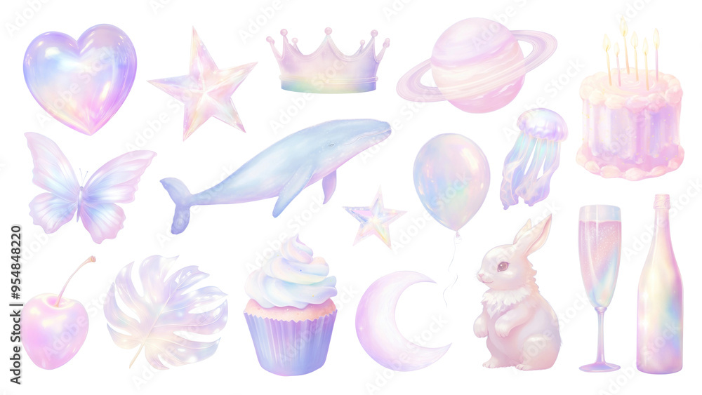 PNG Pastel cute sticker element set, transparent background PNG Pastel cute sticker element set, transparent background