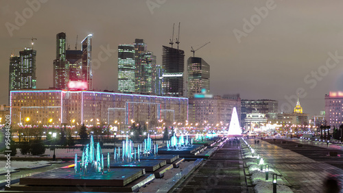 View from Poklonnaya Hill business center Moscow City timelapse hyperlapse. Russia, Moscow