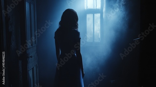 Mysterious Silhouette in Misty Blue Haze