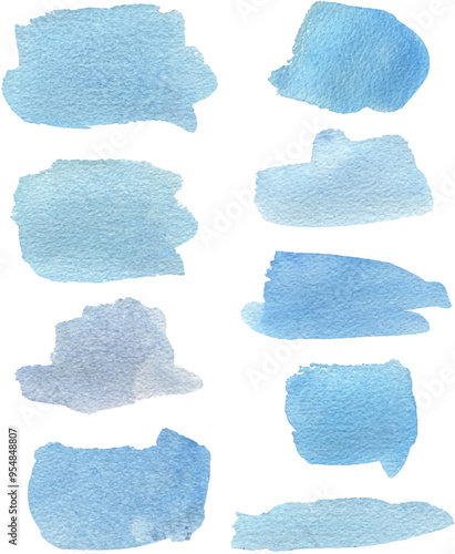 Set of watercolor stain. Spots on a white background. Watercolor texture with brush strokes. Gradients with overlay.	
