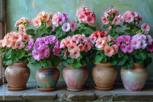 Wallpaper Mural Colorful Potted Hibiscus Flowers in Ceramic Pots by a Sunlit Window for Home Decor and Gardening Torontodigital.ca
