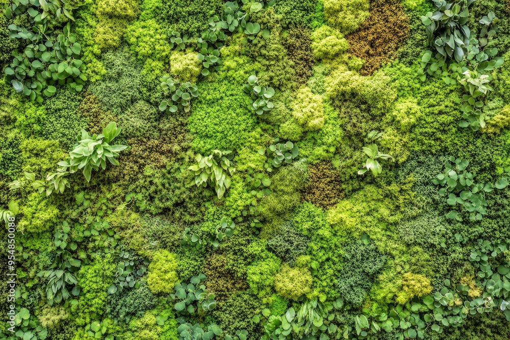 Close-up surface of the wall covered with green moss. Modern eco friendly decor made of colored stabilized moss. with generative ai Close-up surface of the wall covered with green moss. Modern eco friendly decor made of colored stabilized moss. with generative ai