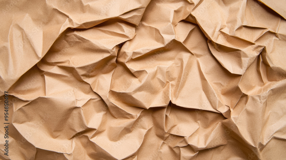 Scrunched up recycled paper background in natural brown tones deep wrinkles and folds creating texture Scrunched up recycled paper background in natural brown tones deep wrinkles and folds creating texture