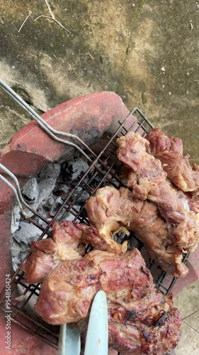 Meat grilled.
