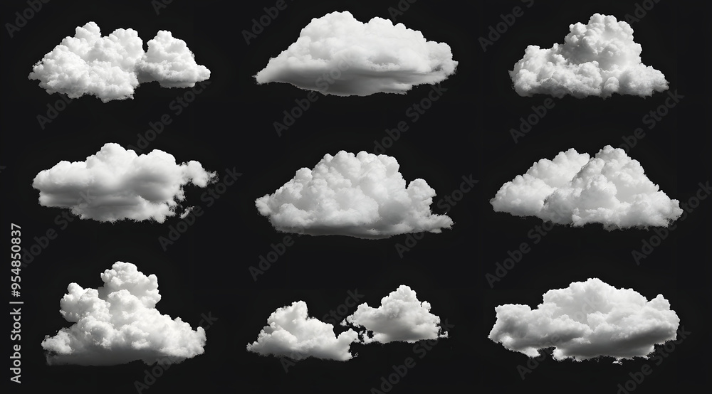 “30 White Clouds of Various Shapes Isolated on a Black Background, Perfect for Digital Design, Weather-Themed Projects, and Creative Visuals, Offering High-Contrast and Versatile Cloud Elements for Di “30 White Clouds of Various Shapes Isolated on a Black Background, Perfect for Digital Design, Weather-Themed Projects, and Creative Visuals, Offering High-Contrast and Versatile Cloud Elements for Di