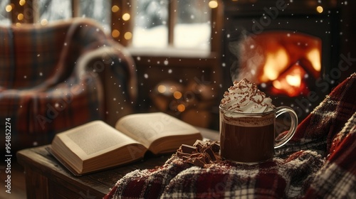 Wallpaper Mural Cozy Winter Night with Hot Chocolate. AI generated illustration Torontodigital.ca