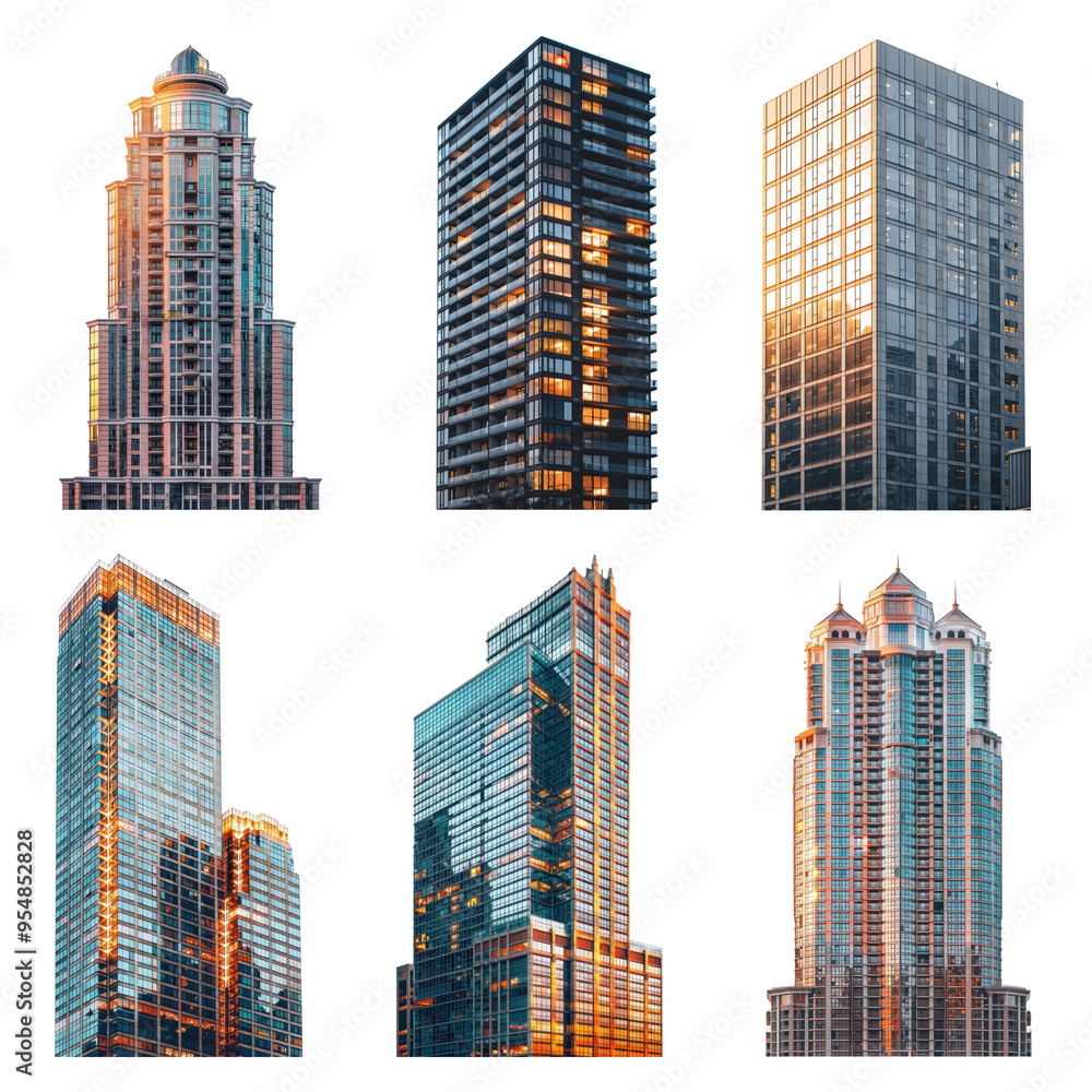 Fototapeta premium PNG modern office building element set, transparent background
