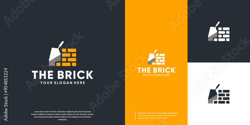 shovel and bricklaying logo, building work , vector graphic template.