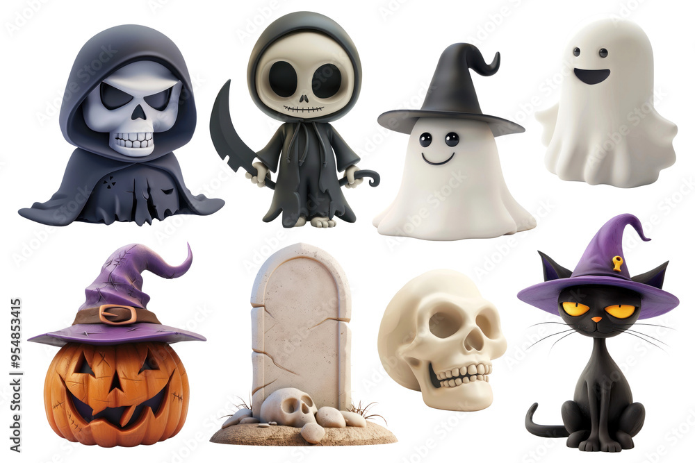 PNG 3d halloween element set, transparent background PNG 3d halloween element set, transparent background