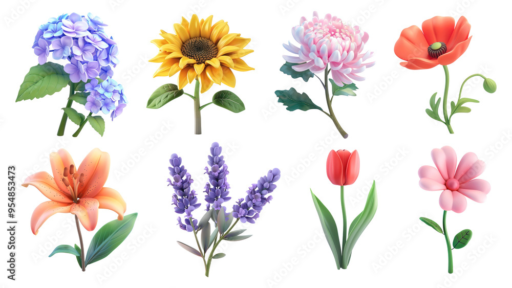 PNG 3d flower element set, transparent background PNG 3d flower element set, transparent background