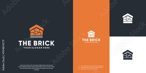 stone wall , construction worker , abstract house building , design vector template.