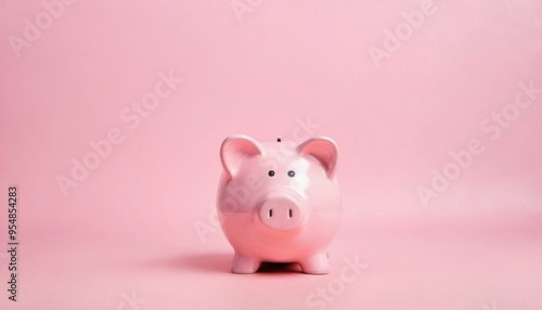 Pink piggybank on pastel background with copy space. Generative ai. AI