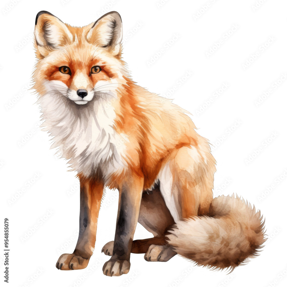 Watercolor Cute Fox Isolated on a Transparent Background Watercolor Cute Fox Isolated on a Transparent Background