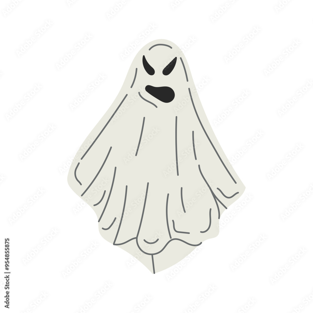 Flat style ghost isolated on white background. Scary white ghost. Happy Halloween. Cute vintage spooky character. Vector illustration for posters, decoration and print. Flat style ghost isolated on white background. Scary white ghost. Happy Halloween. Cute vintage spooky character. Vector illustration for posters, decoration and print.