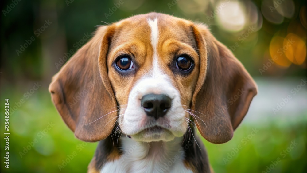 Sweet little beagle puppy gazes curiously at the camera, her big brown eyes sparkling with wonder, floppy ears Sweet little beagle puppy gazes curiously at the camera, her big brown eyes sparkling with wonder, floppy ears