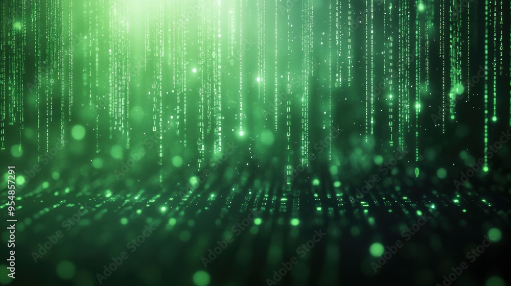 a binary code stream in green, cascading down like digital rain, reminiscent of the Matrix a binary code stream in green, cascading down like digital rain, reminiscent of the Matrix