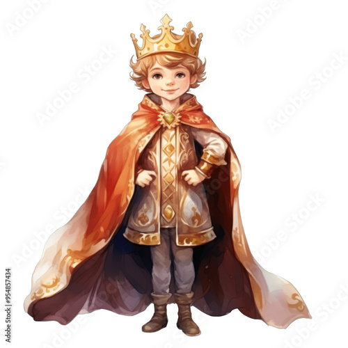 Young Boy King in Golden Crown and Red Robe