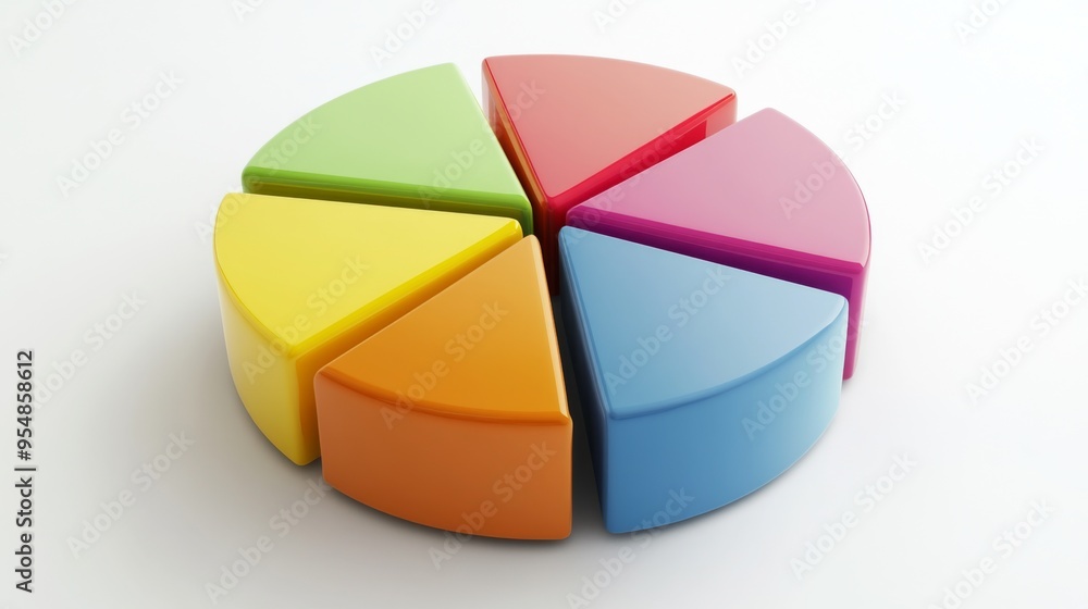 Obraz premium A 3D pie chart on a white background, with one segment slightly pulled out to emphasize a specific data point or highlight.