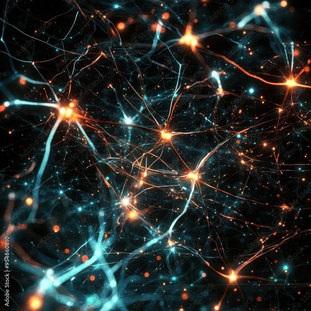 Abstract Neural Network - Glowing Lines and Nodes - Science and Technology Background Abstract Neural Network - Glowing Lines and Nodes - Science and Technology Background