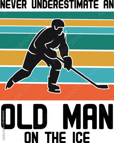 Never underestimate an old man on the ice hockey player plays field hockey on a sunny day, female hockey player hits the ball with a stick