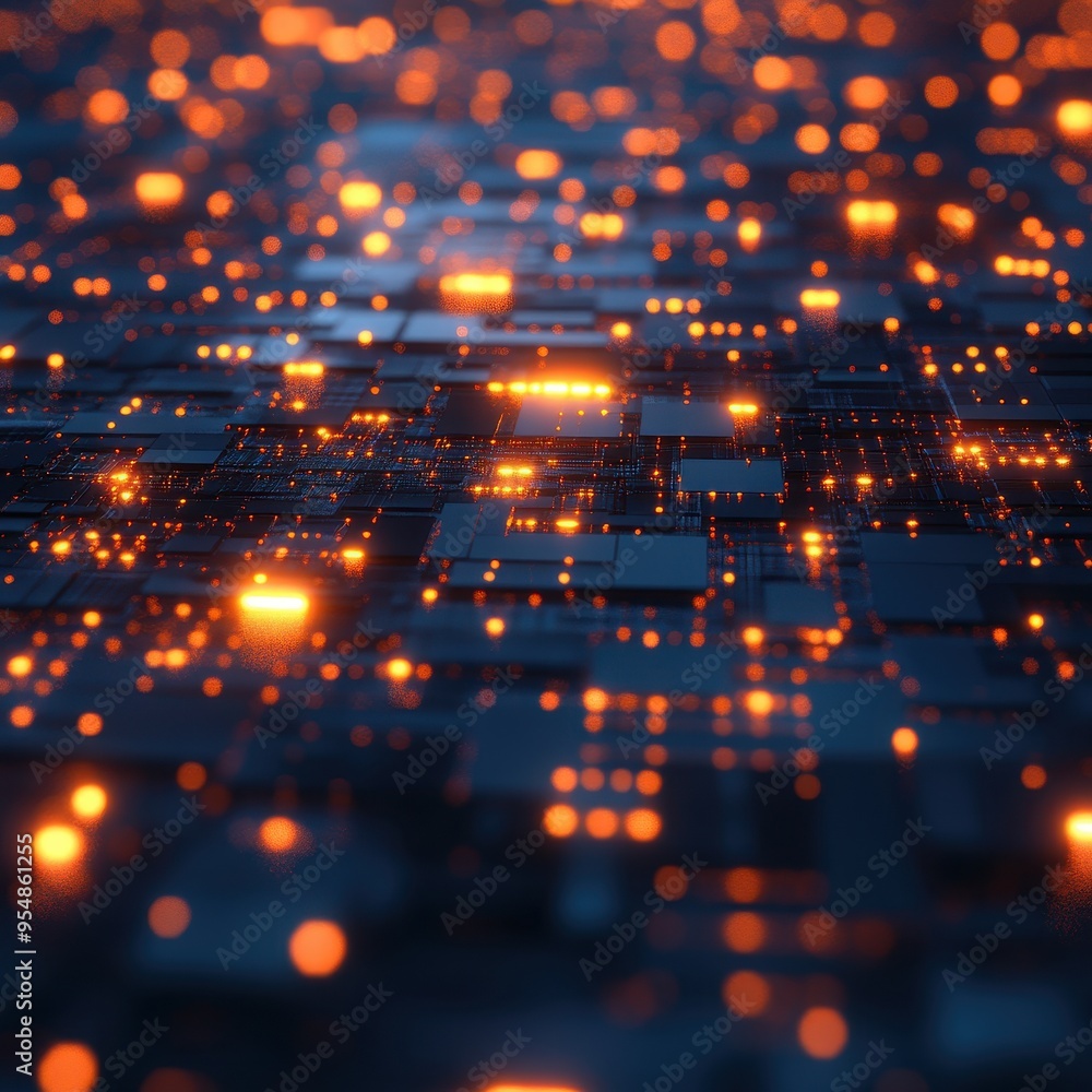 Obraz premium Abstract Digital Circuit Board with Glowing Orange Lights - Technology Background