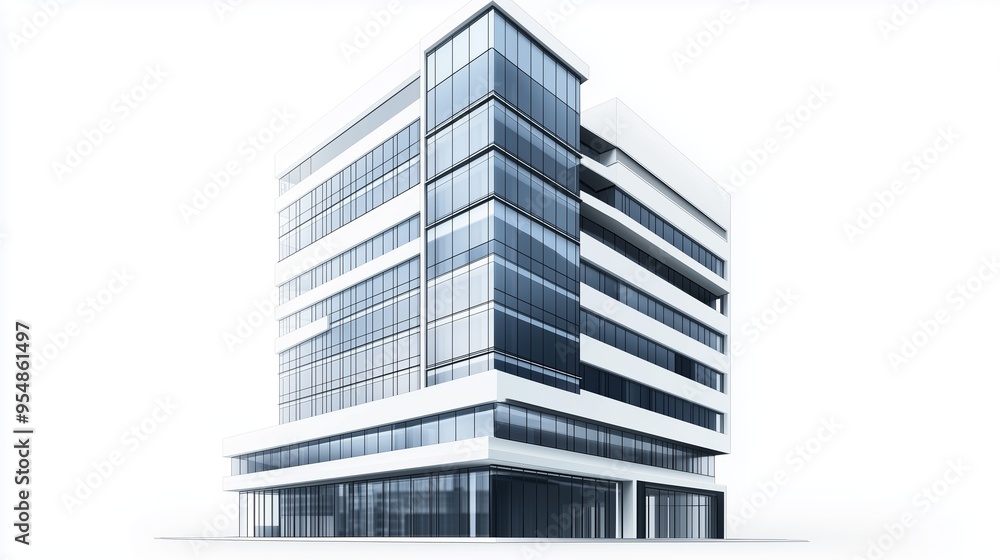 Modern office building design with large glass windows located in a bustling urban environment during the daytime Modern office building design with large glass windows located in a bustling urban environment during the daytime