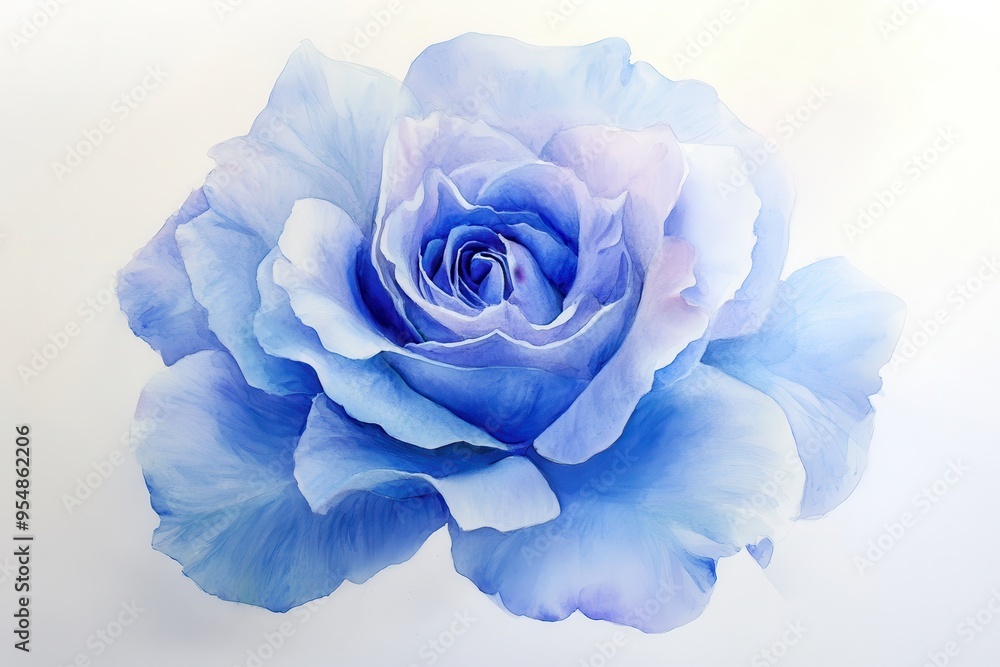 Watercolor Painting of a Blue Rose Flower with Delicate Petals. Watercolor Painting of a Blue Rose Flower with Delicate Petals.