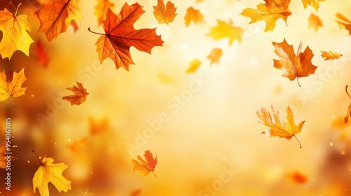 autumn leaves falling against a background of warm, earthy tones, a cozy and nostalgic mood