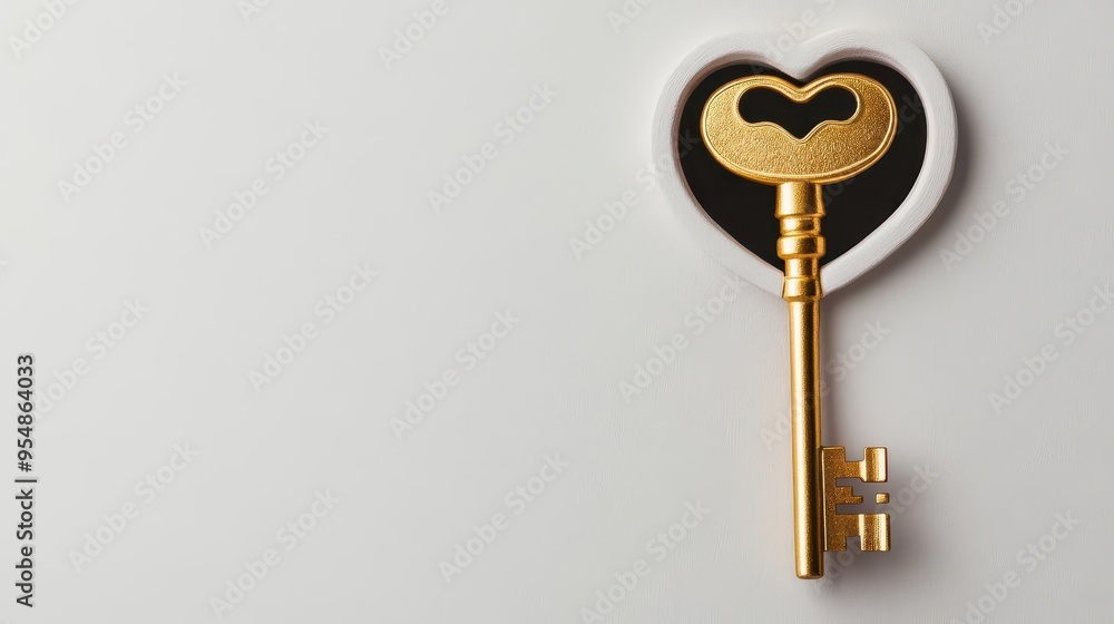 A golden key in a keyhole, with the keyhole shaped like a heart A golden key in a keyhole, with the keyhole shaped like a heart