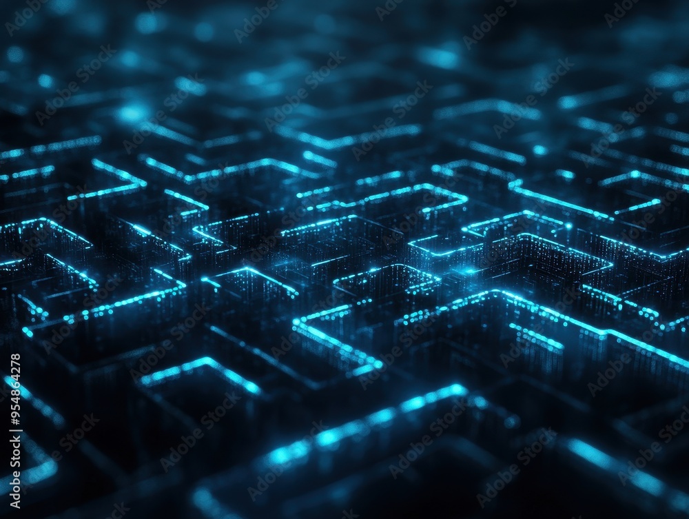 Abstract Blue Glowing Lines and Dots Digital Network Background Abstract Blue Glowing Lines and Dots Digital Network Background