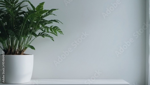 Wallpaper Mural Plant on a white wall, light surface for mockup and text. ai Torontodigital.ca