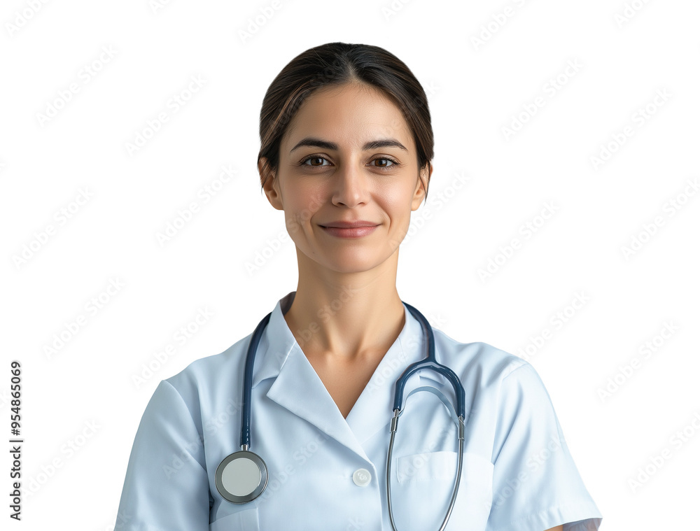 isolated portrait of a warm and welcoming woman doctor isolated portrait of a warm and welcoming woman doctor