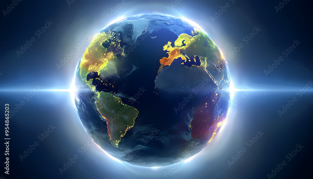 Fototapeta premium Earth Surrounded by Soft Glowing Halo with Colorful Continents Representing Diversity and Unity on World Peace Day.