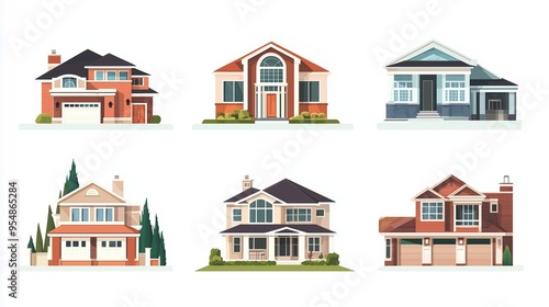 Wallpaper Mural A collection of six diverse house designs showcasing various architectural styles in a clean and modern format Torontodigital.ca