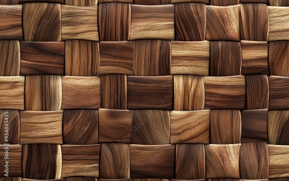 Fototapeta premium Seamless Pattern of Interwoven Wooden Squares - Brown, Walnut, and Light Wood Texture Background