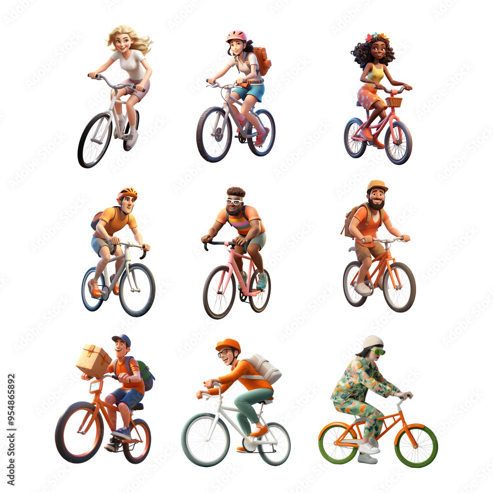 Fototapeta premium PNG 3D people biking element set, transparent background