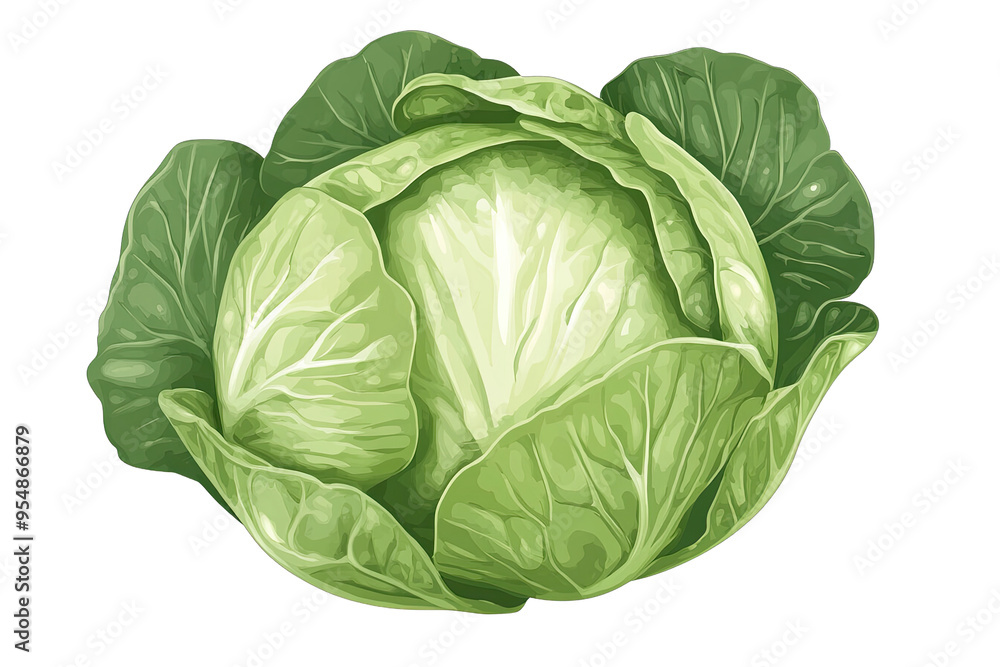 Fototapeta premium Fresh green cabbage with vibrant leaves, perfect for healthy recipes and culinary presentations. Ideal for organic food themes.