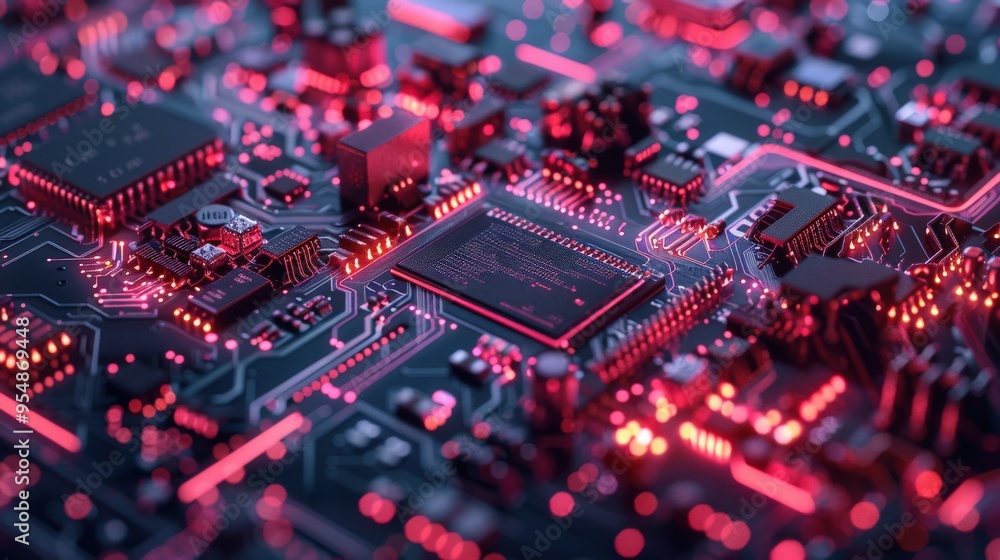 Computer Motherboard. Futuristic Global Service of Electronic Architecture with CPU Microchip Computer Motherboard. Futuristic Global Service of Electronic Architecture with CPU Microchip