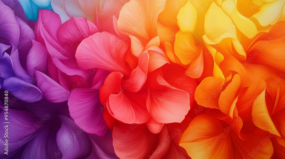 Obraz premium Vibrant petals in stunning hues of purple, pink, orange, and red create a lively and colorful floral backdrop.