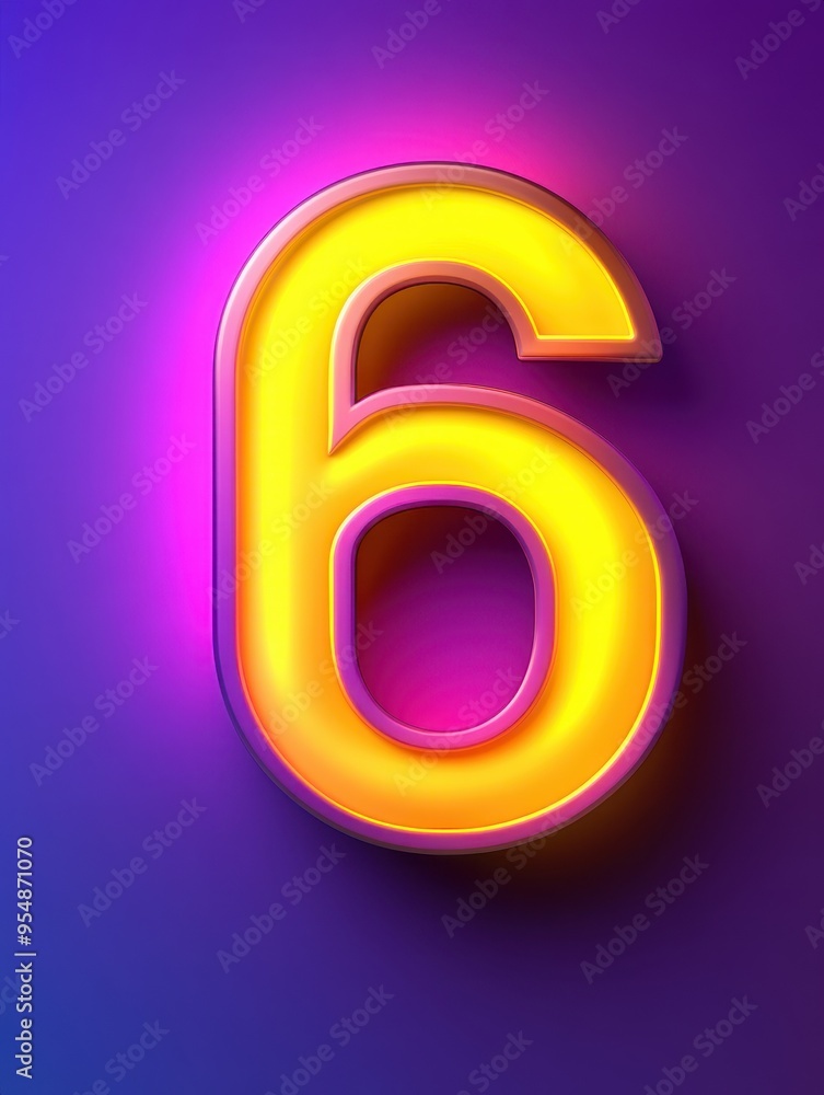 Neon yellow number 6 on a purple background. Neon yellow number 6 on a purple background.