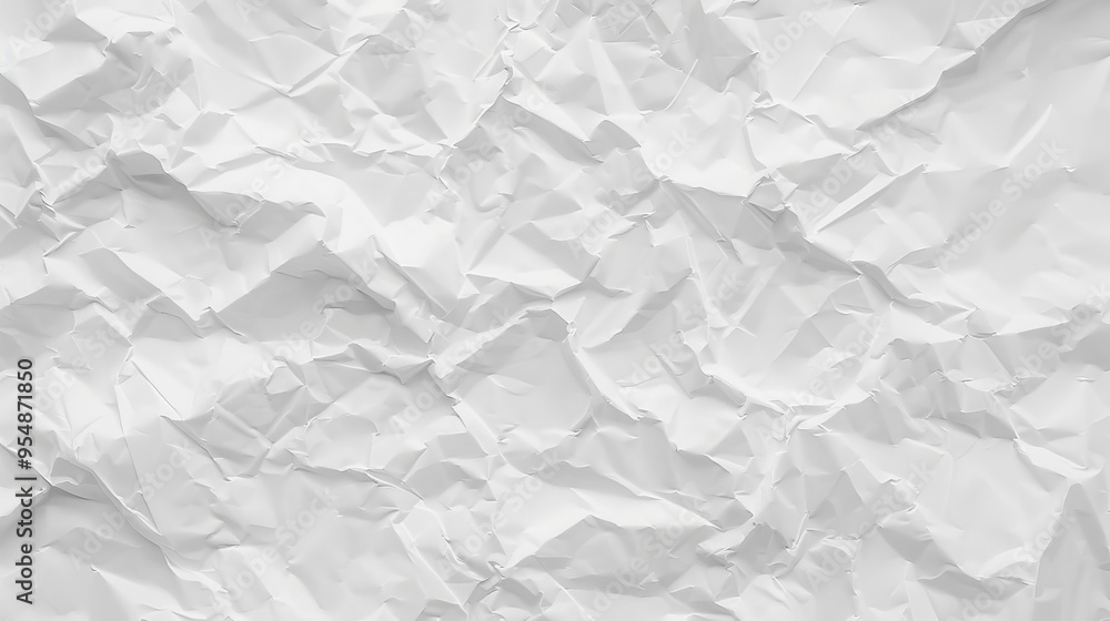 Closeup view of white crumpled paper texture, showcasing intricate wrinkles folds, perfect for backgrounds in graphic design, art projects, or any creative work needing a unique and tactile appearance Closeup view of white crumpled paper texture, showcasing intricate wrinkles folds, perfect for backgrounds in graphic design, art projects, or any creative work needing a unique and tactile appearance