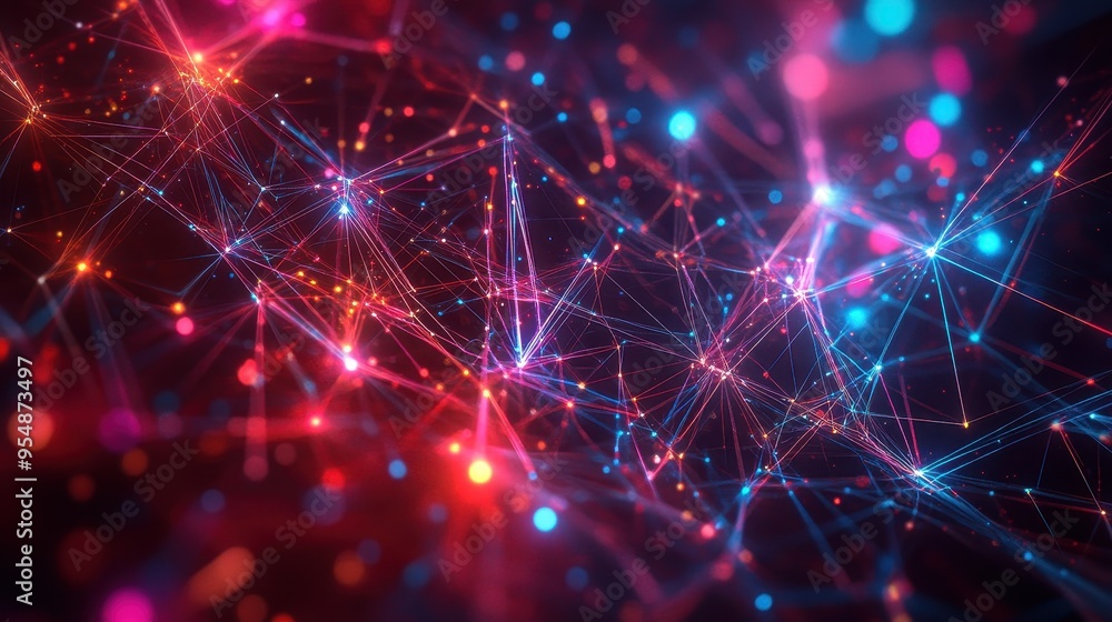 Obraz premium Abstract Network Connection with Red and Blue Lights.