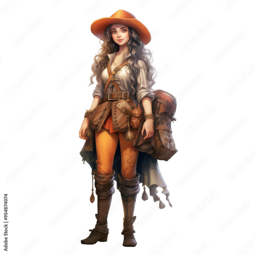 A Female Traveler with a Backpack and Orange Hat A Female Traveler with a Backpack and Orange Hat