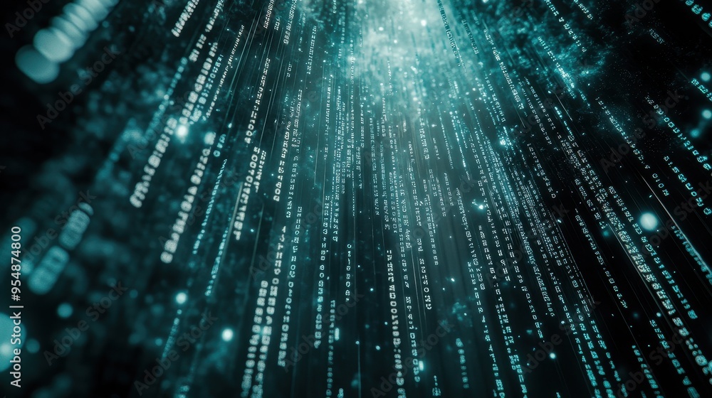 Abstract Blue Binary Code Digital Rain Background - Futuristic Technology Concept. Abstract Blue Binary Code Digital Rain Background - Futuristic Technology Concept.