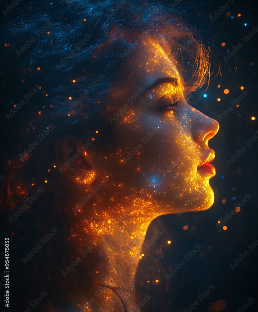 young woman face Silhouette against a vibrant colorful cosmic background with stars and galaxies, new beautiful stock image illustration AI young woman face Silhouette against a vibrant colorful cosmic background with stars and galaxies, new beautiful stock image illustration AI