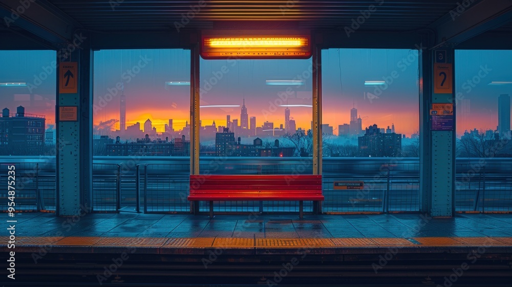 Fototapeta premium Subway Station with Cityscape View at Sunset